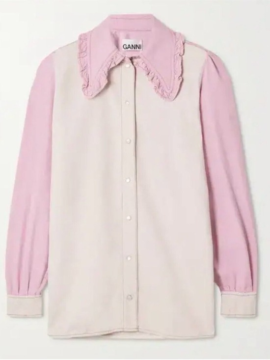 Ganni Tops - Ganni Ruffled Two-Tone Organic Denim Shirt